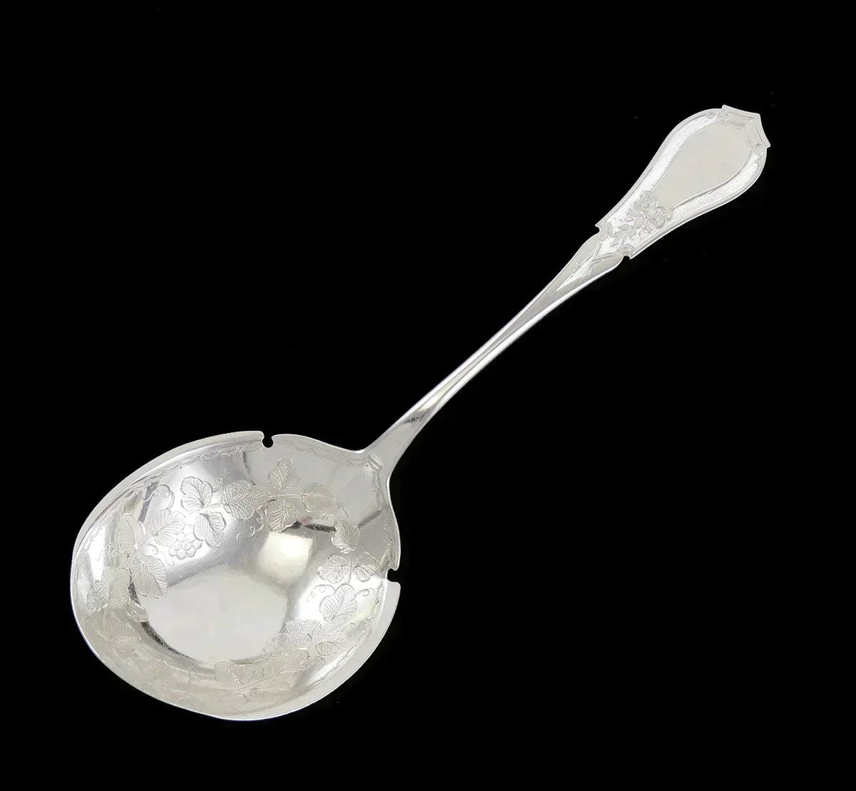 Antique c1850 Newell Harding Boston MA Coin Silver Engraved Serving Spoon/Ladle