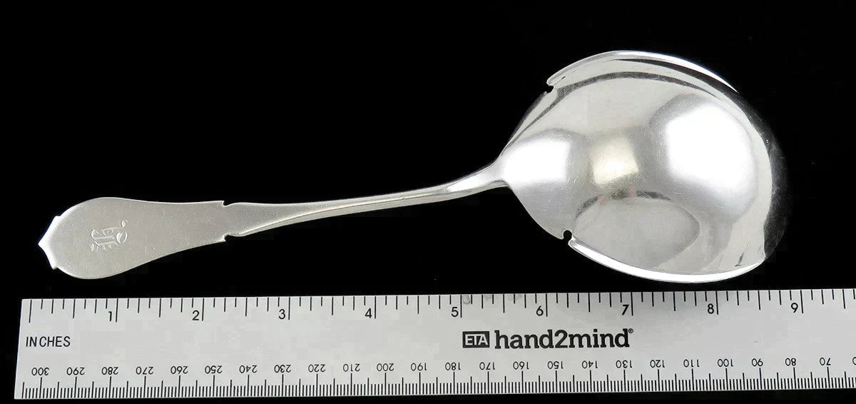 Antique c1850 Newell Harding Boston MA Coin Silver Engraved Serving Spoon/Ladle