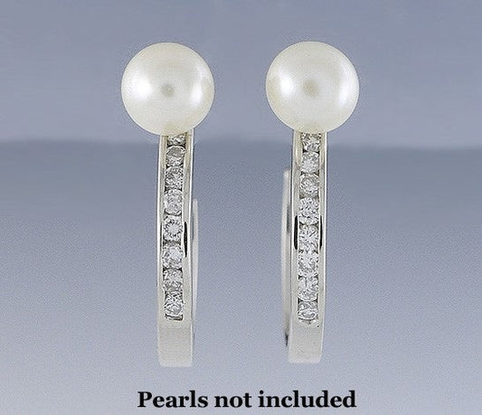 Lovely Pair 14k White Gold & ~.66ct Diamond Earring Enhancers Half-Hoops