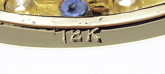 Fabulous 18K Gold ~1.02ct Diamond & ~1.02ct Sapphire Circle Brooch / Pin