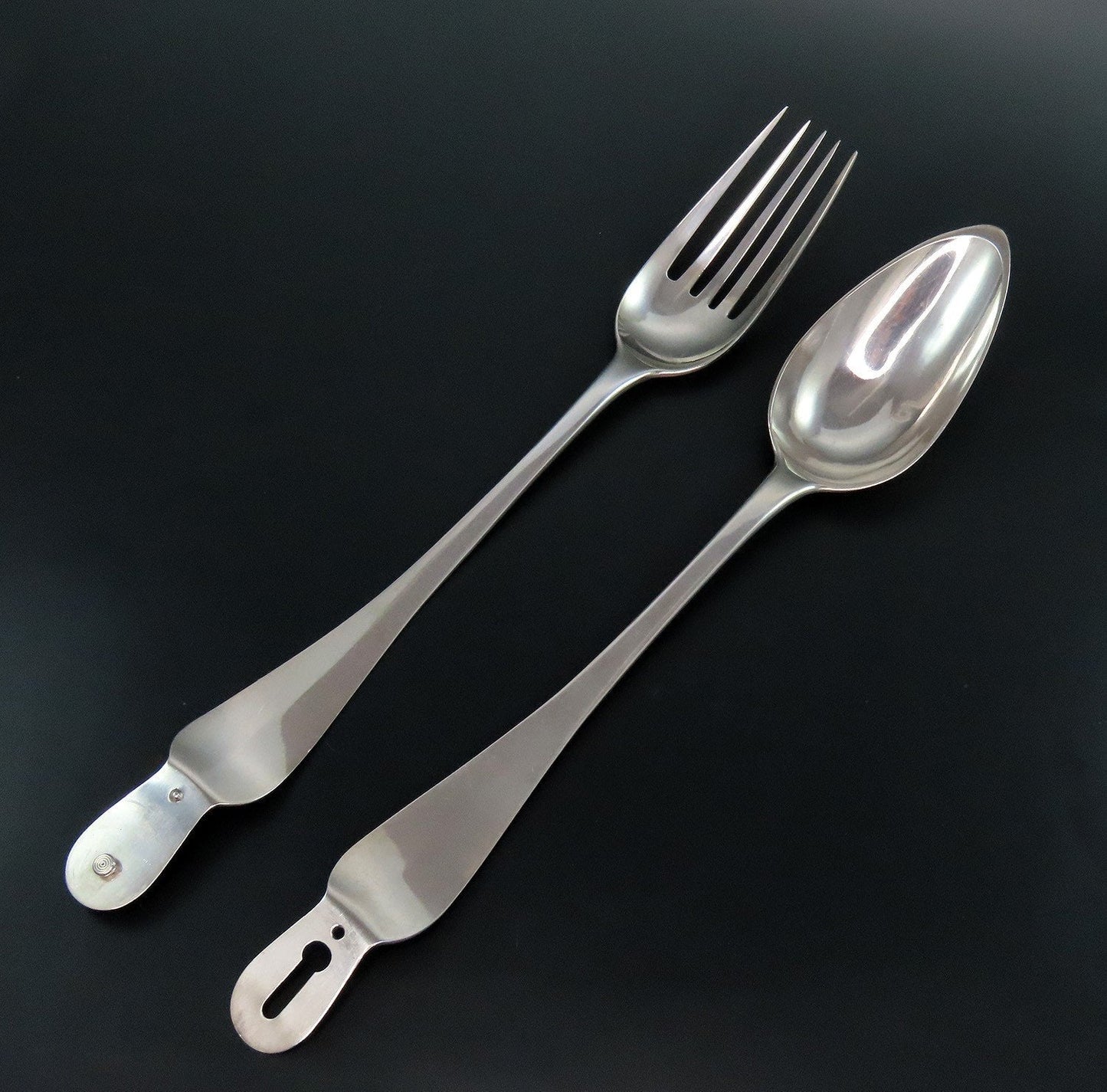Rare 1836 Large Pair Dutch 1st Standard 934 Silver Jointed Salad Serving Tongs