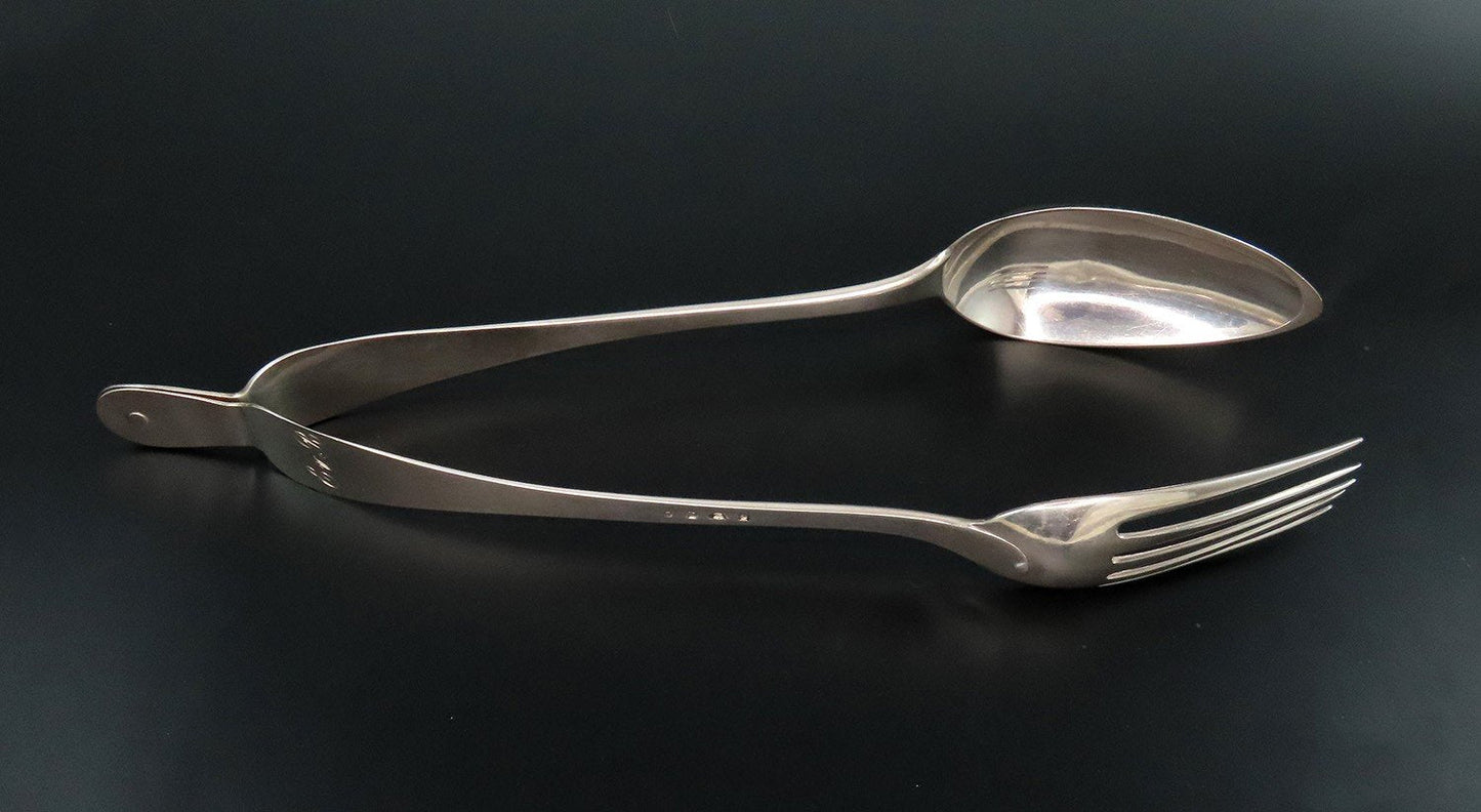 Rare 1836 Large Pair Dutch 1st Standard 934 Silver Jointed Salad Serving Tongs