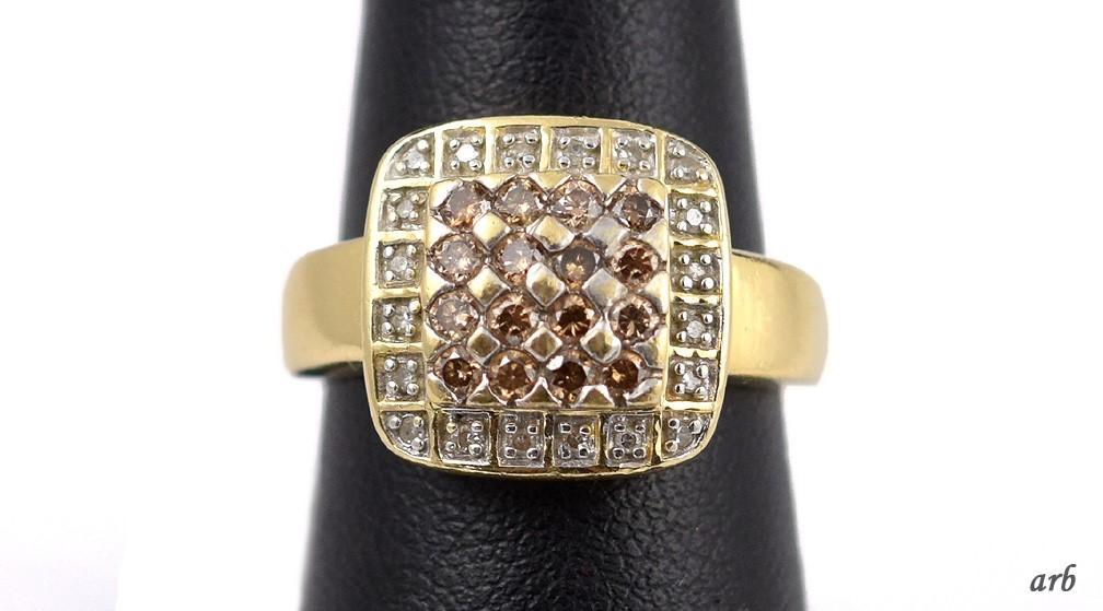 Gleaming 14k Yellow Gold Square Ring w/ Pink and White Diamonds Thailand Sz 6