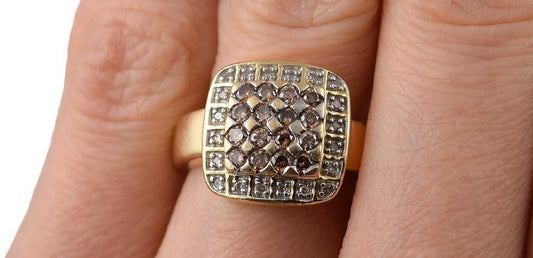 Gleaming 14k Yellow Gold Square Ring w/ Pink and White Diamonds Thailand Sz 6