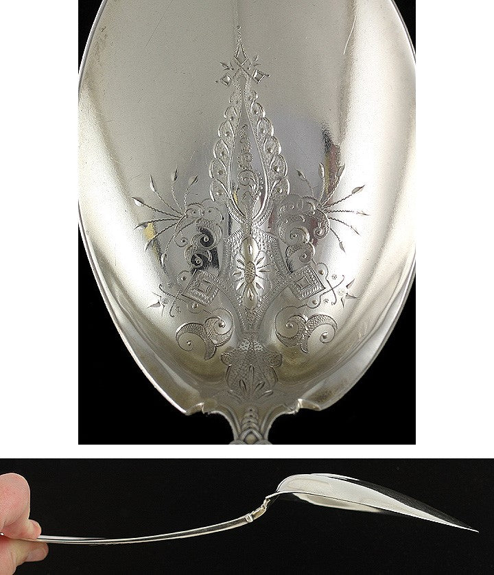 Antique Gorham Palm Sterling Silver Serving Spoon 10 1/4"