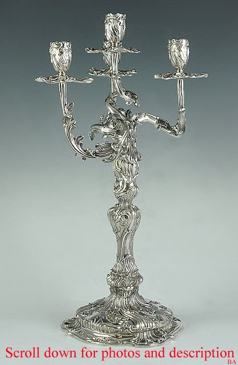 Stunning Antique c1900 German Dresden Silver hand Chased Candelabra 18"