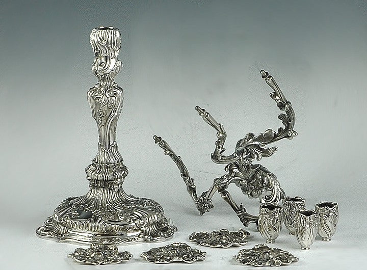 Stunning Antique c1900 German Dresden Silver hand Chased Candelabra 18"