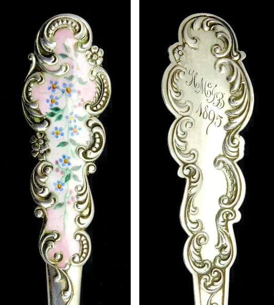 Beautiful 1895 Enameled Sterling Silver Olive/Pickle Fork by Blackington