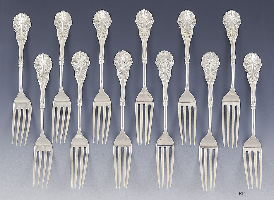 Superb Set 12 Shiebler Sterling Silver Dinner Forks Corinthian Pat John Polhamus