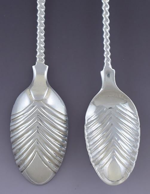 Superb Set 6 English Victorian/Georgian Sterling Silver Twist Feather Teaspoons
