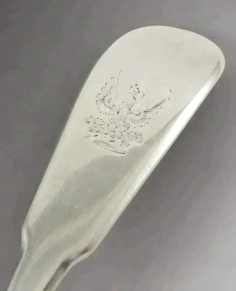 1812 English Georgian Sterling Silver Fiddle Eagle Crown Crest Sauce/Gravy Ladle