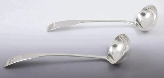 2 Antique 1822 Scottish Georgian Sterling Silver Fiddle Gravy or Sauce Ladles