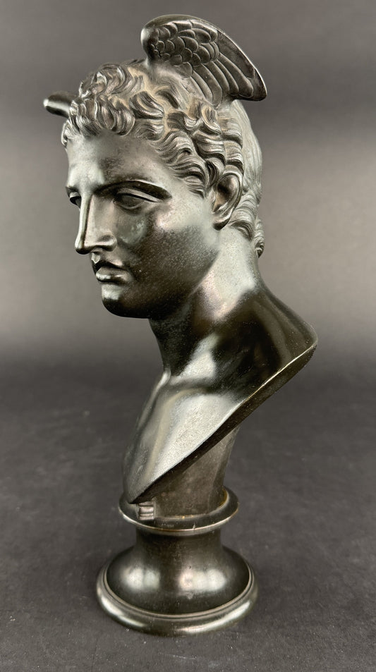 Very Nice c1850-1900 French Bronze Bust of Hermes Mercury Greek Roman Style