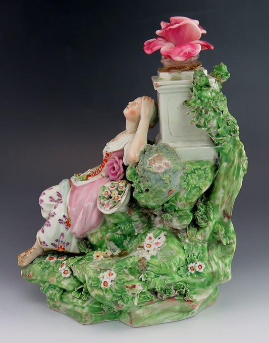 Antique c1760 Rococo English Derby Porcelain Woman & Lamb Figurine/Statue