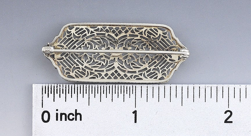c1905 American 14k Gold Platinum Topped Edwardian Filigree Openwork Brooch/Pin