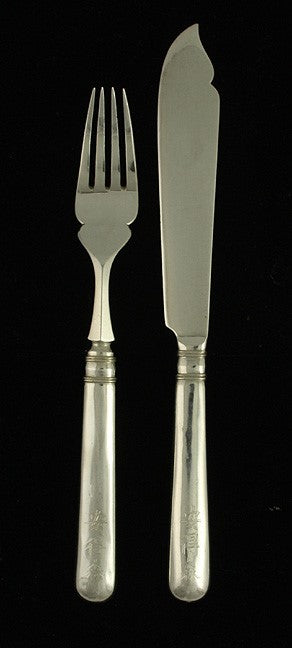 12pc Antique c1900 Chinese Export Silver Fish Set Forks Knives