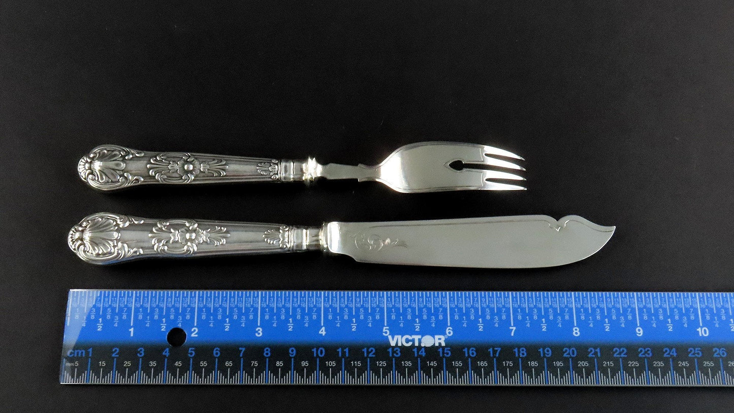 1875 English Victorian Sterling Silver 24pc Fish Set Hand Engraved Fish Design