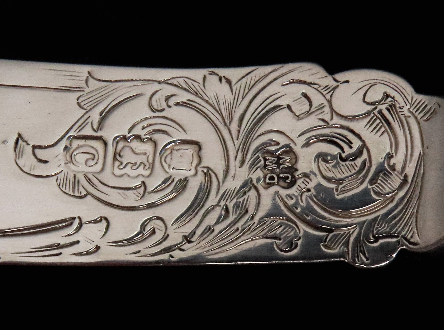 1875 English Victorian Sterling Silver 24pc Fish Set Hand Engraved Fish Design