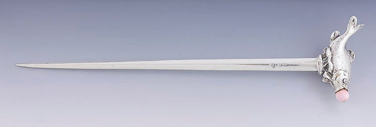 Antique c1900 Austrian 800 Silver Meat Skewer Fish Figurine Top 8 3/4"