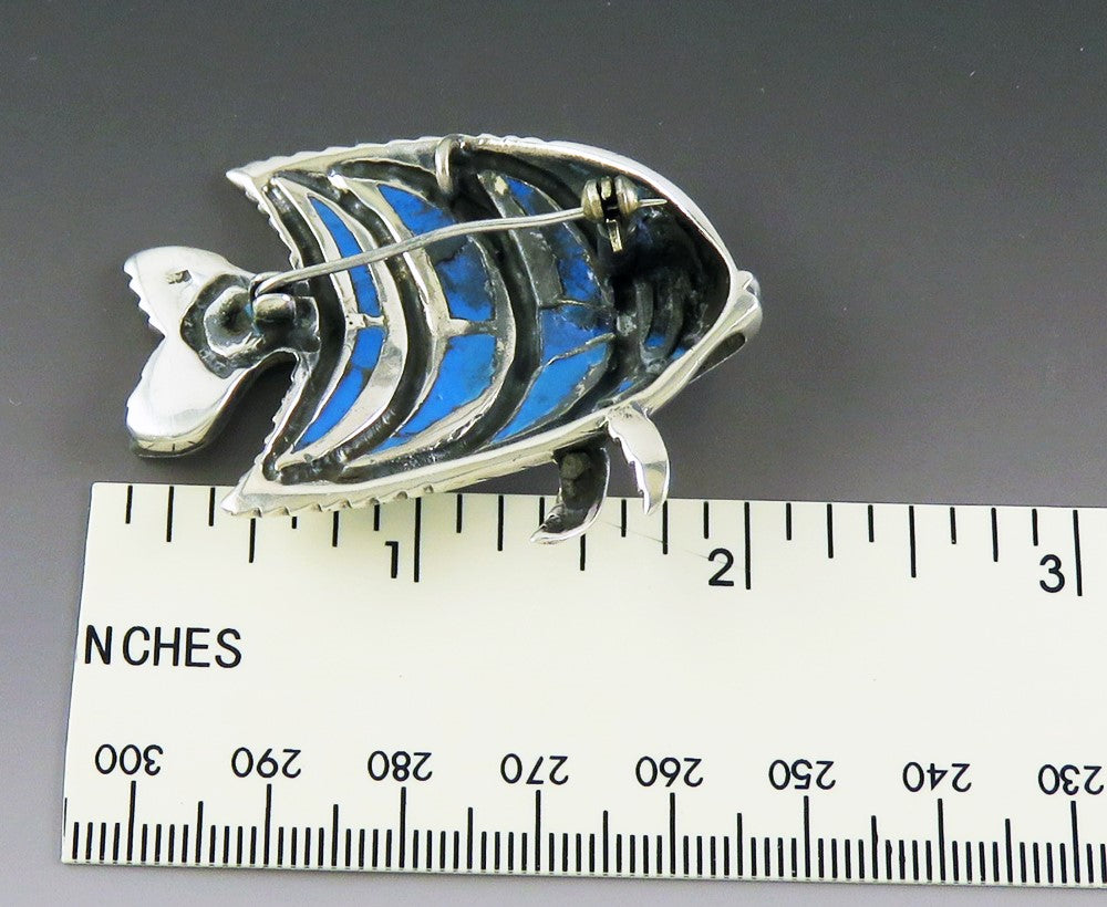 Charming Sterling Silver Vivid Blue Striped Angelfish Tropical Fish Brooch