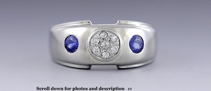 Beautiful c1950s-60s 14K White Gold, Diamond & Sapphire Ring Size 5.5