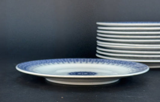 11 Royal Worcester Salad or Luncheon Plates Blue-And-White 1889