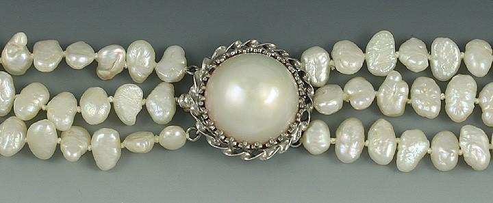 Triple Strand Baroque Pearl & 14K Gold Torsade Necklace