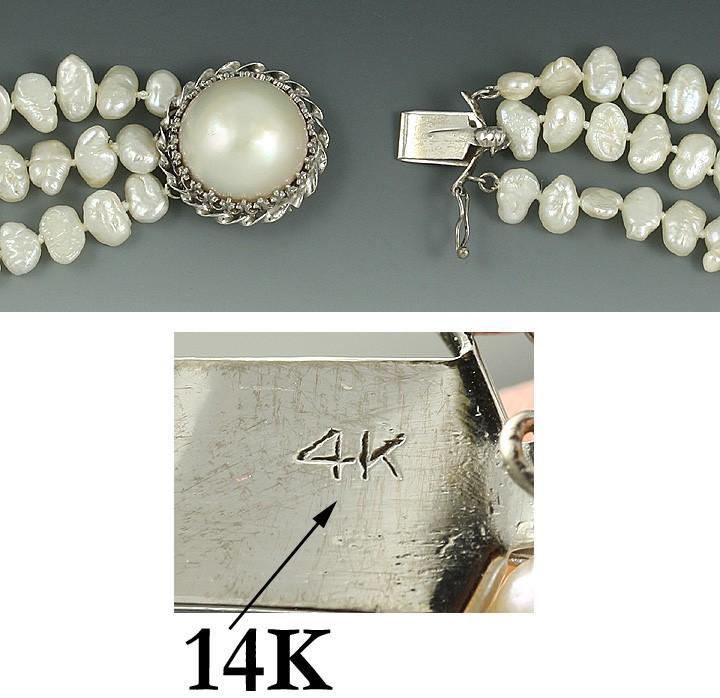 Triple Strand Baroque Pearl & 14K Gold Torsade Necklace