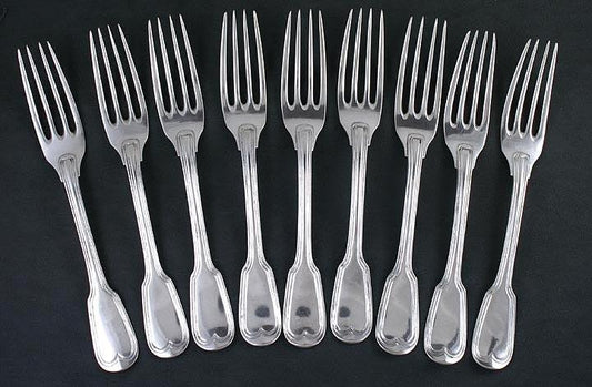 21pc Antique c1820 Italian Silver Fiddle Thread Fork Spoon Knife Flatware Set