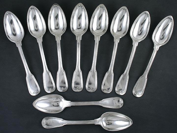 21pc Antique c1820 Italian Silver Fiddle Thread Fork Spoon Knife Flatware Set