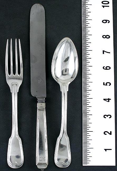 21pc Antique c1820 Italian Silver Fiddle Thread Fork Spoon Knife Flatware Set