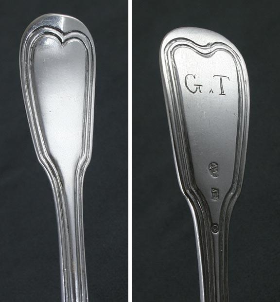 21pc Antique c1820 Italian Silver Fiddle Thread Fork Spoon Knife Flatware Set