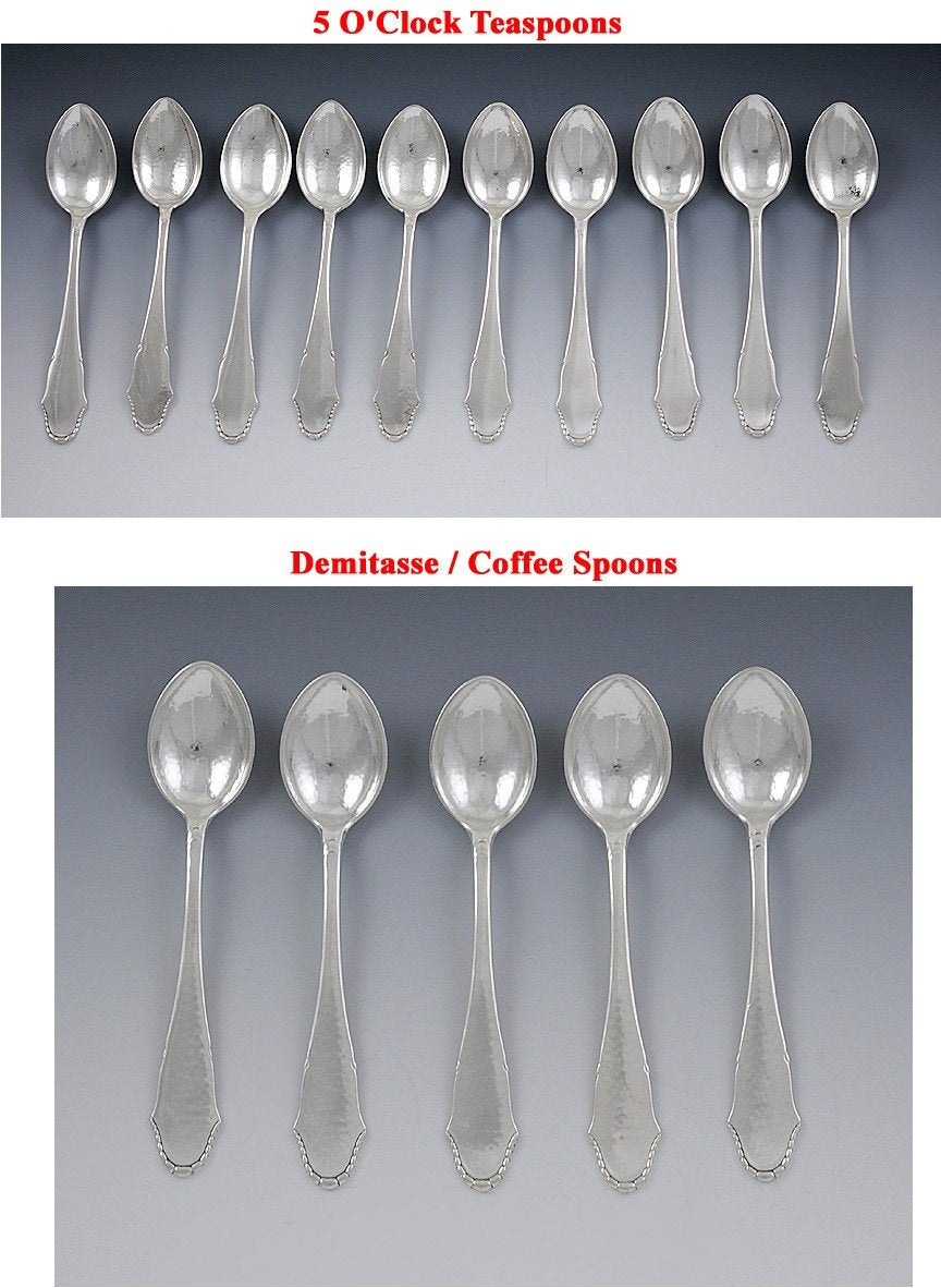 40pc Antique c1925 Danish Hand Hammered Silver Spoon Fork Flatware Set