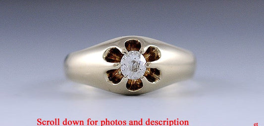 Beautiful Antique 14K Gold ~.20 - .25CT Diamond Belcher Set Ring