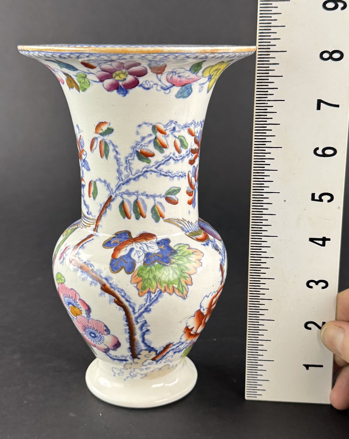 Nice c1835 English Georgian Masons Ironstone Flying Bird Chinoiserie Vase 8"