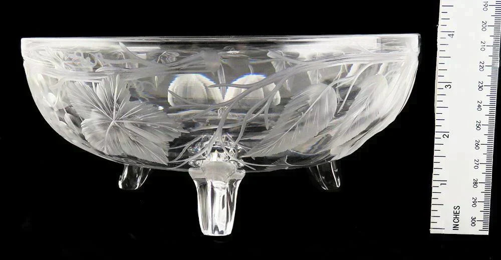 Antique Mt Washington Etched Crystal Glass Fruit Footed Serving/Centerpiece Bowl