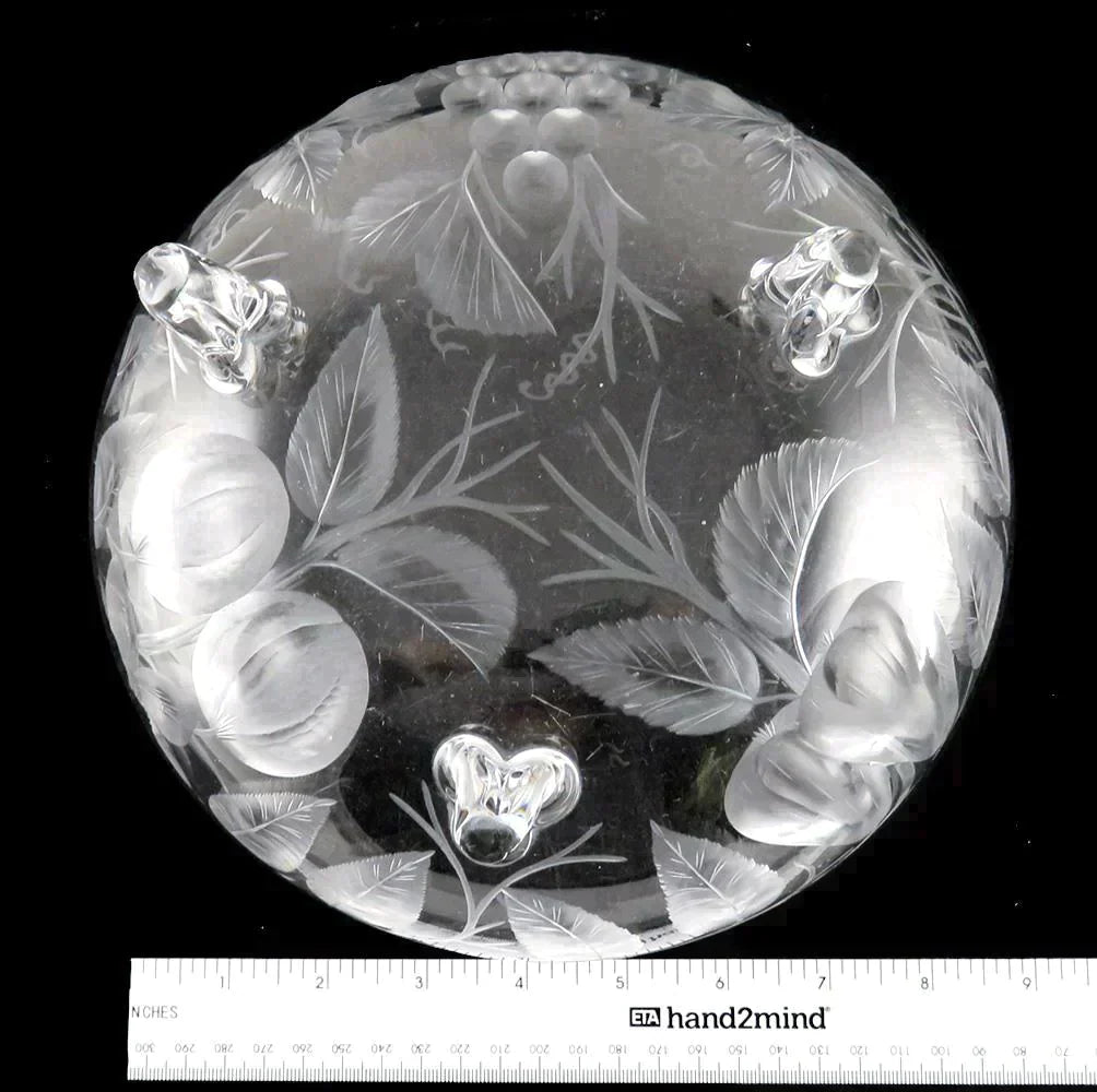Antique Mt Washington Etched Crystal Glass Fruit Footed Serving/Centerpiece Bowl