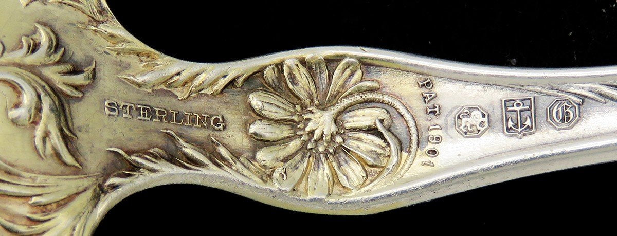 Art Nouveau Gorham Sterling Silver Serving Fork Margarette Daisies Gold Wash