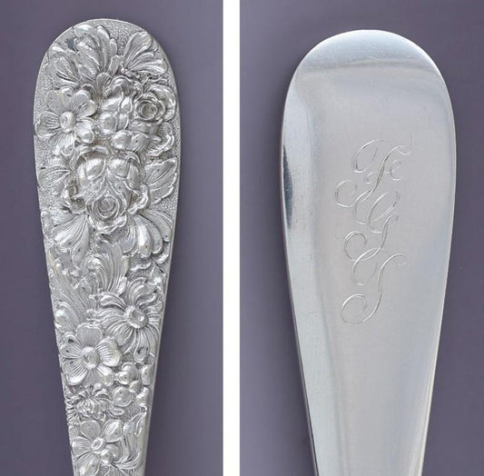 Lovely Stieff Rose Sterling Silver Repousse 9" Casserole Berry Serving Spoon