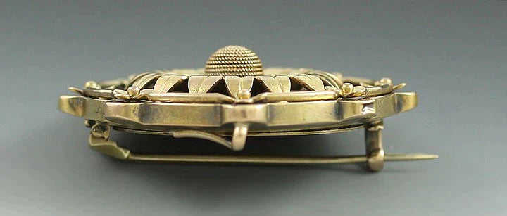 1885 Intricate Victorian Aesthetic Movement 14k Gold Flower Brooch Pin