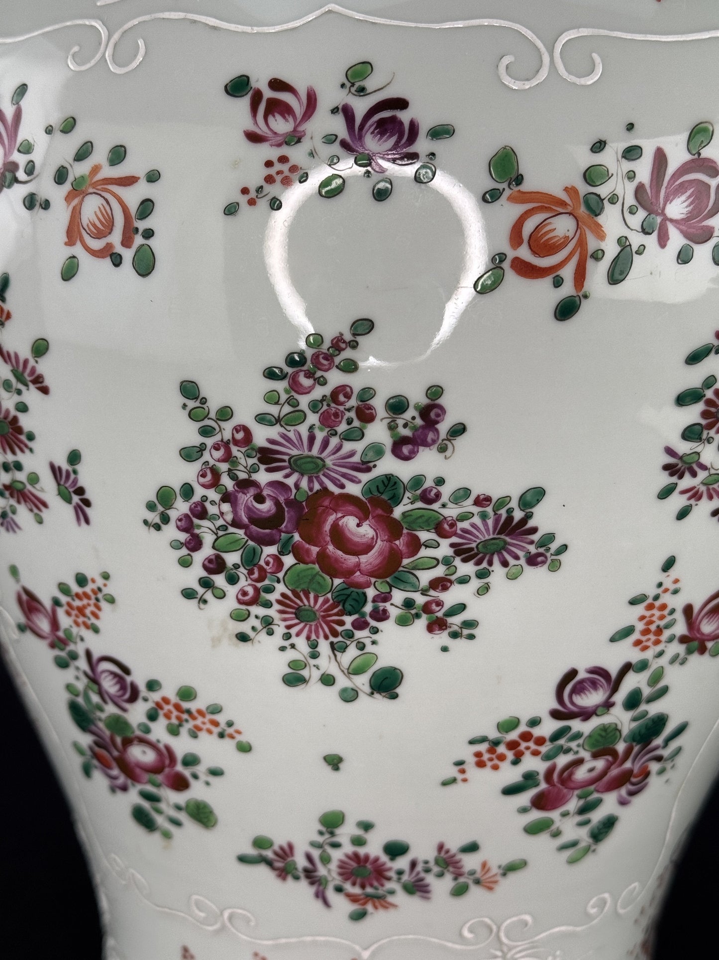 Impressive Early 1900s French Samson Pink White Lidded Urn Vase Large Size