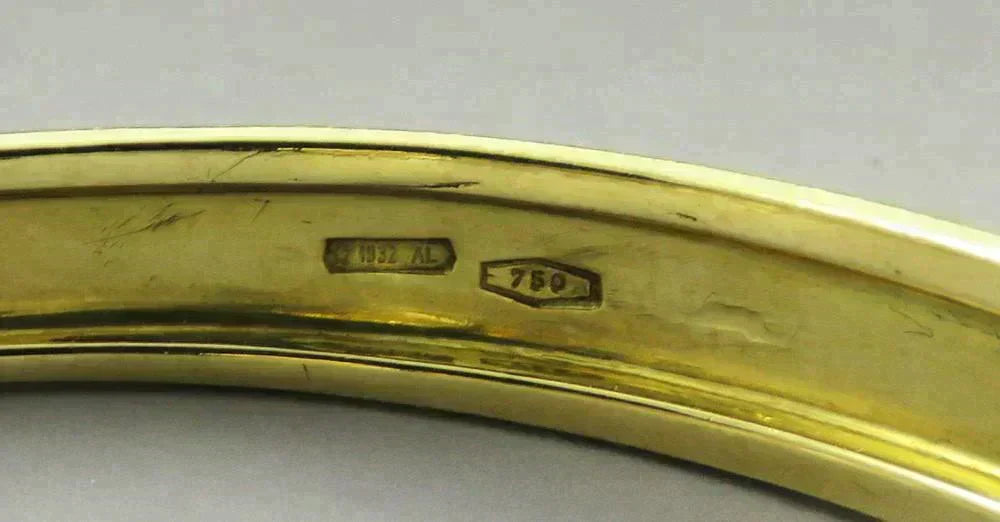 Italian 18K Gold Mother of Pearl Shell Onyx Gemstone Heavy Bangle Bracelet 46.2g