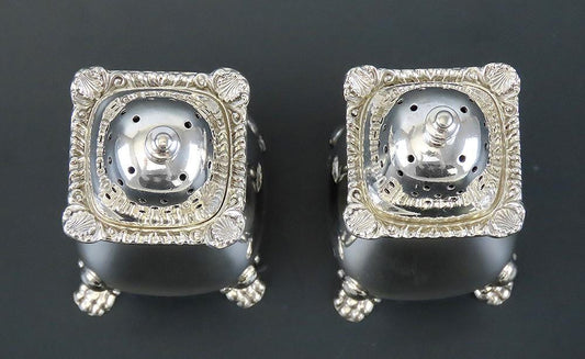 Pair Birks Sterling Silver Georgian Style Shell Paw Feet Salt Pepper Shakers
