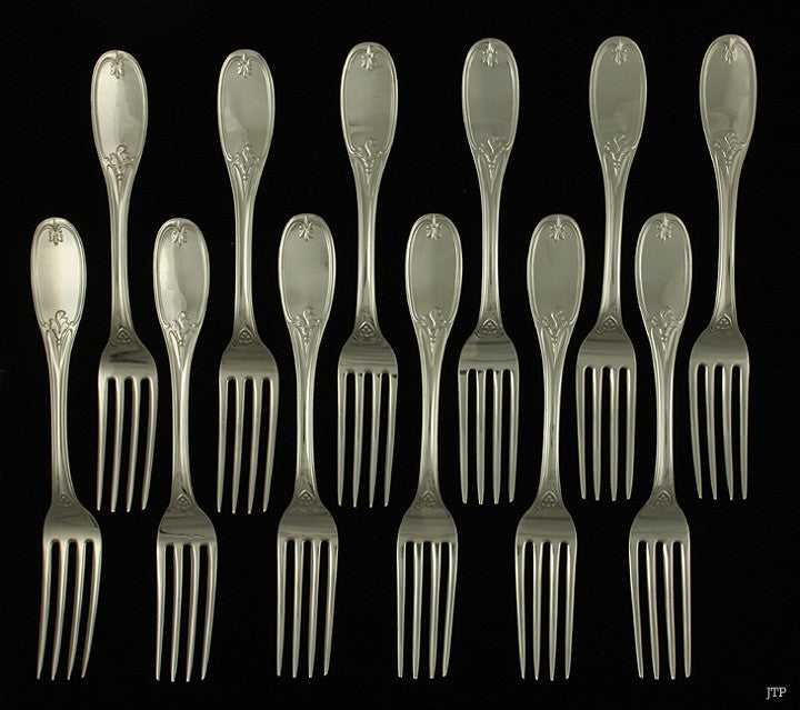 12 Jones Ball & Poor Coin Silver Olive Pattern Forks