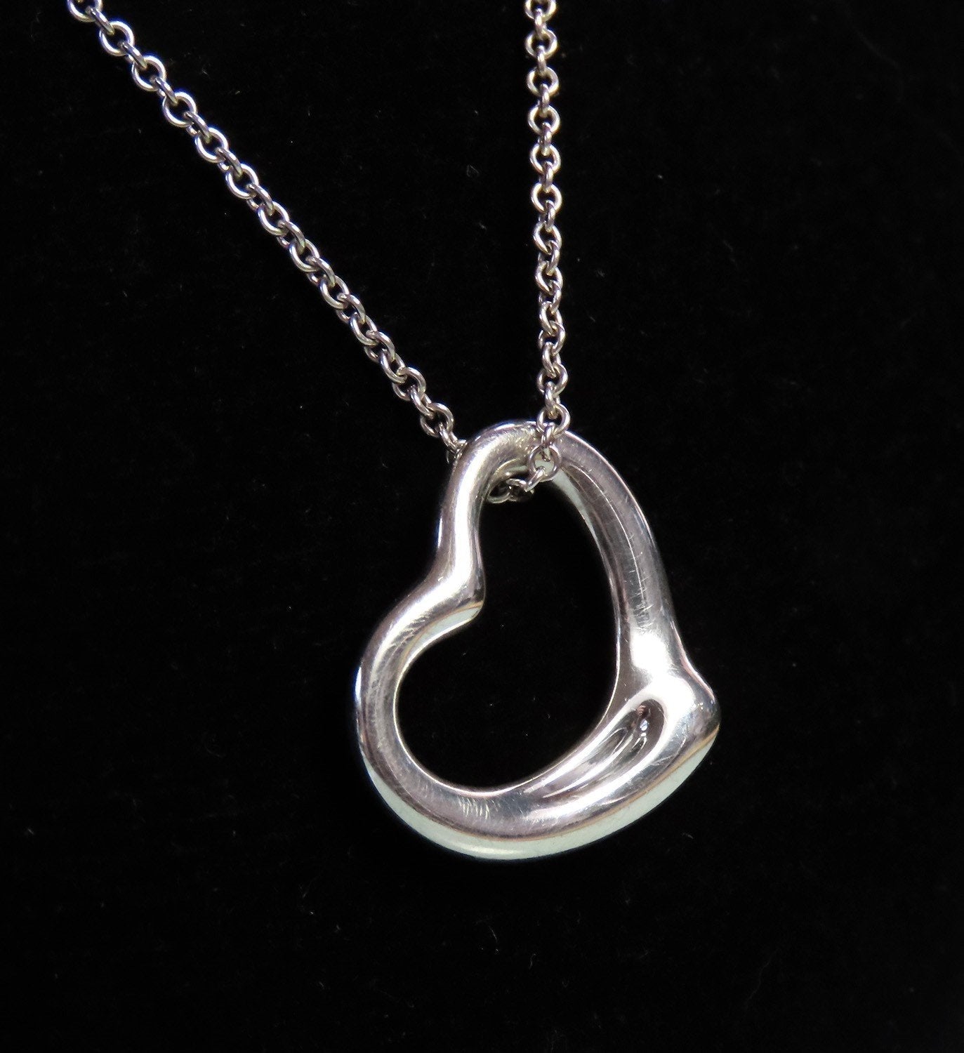 Classic Tiffany Sterling Silver Elsa Peretti Open Heart Pendant 22mm w 16" Chain