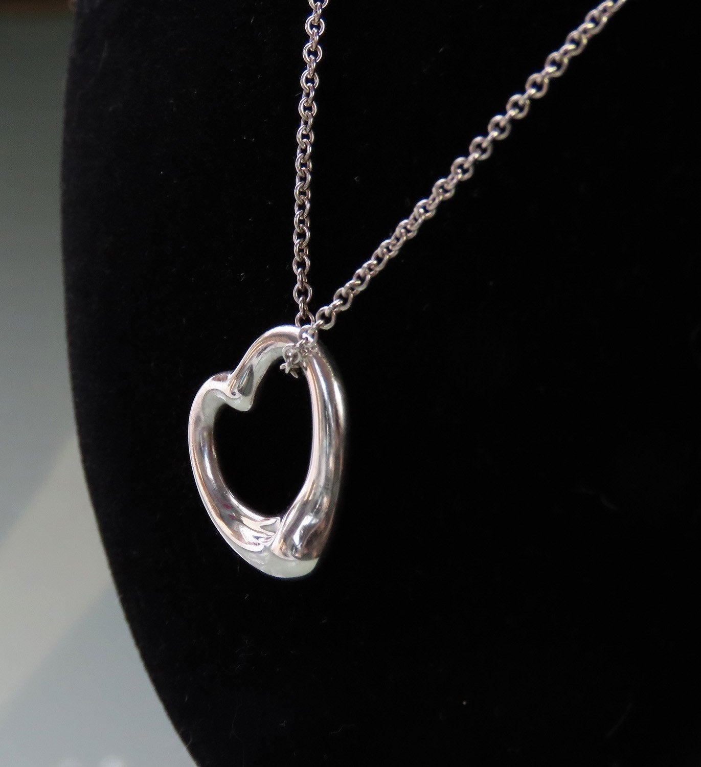 Classic Tiffany Sterling Silver Elsa Peretti Open Heart Pendant 22mm w 16" Chain