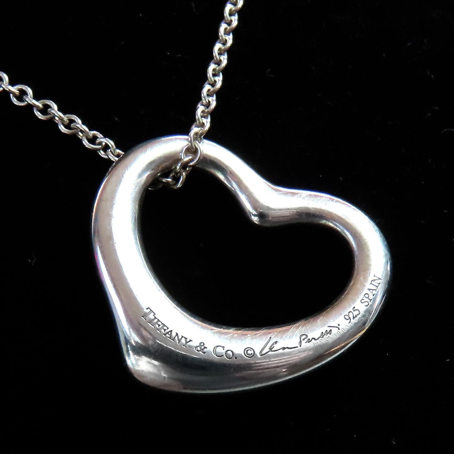 Classic Tiffany Sterling Silver Elsa Peretti Open Heart Pendant 22mm w 16" Chain