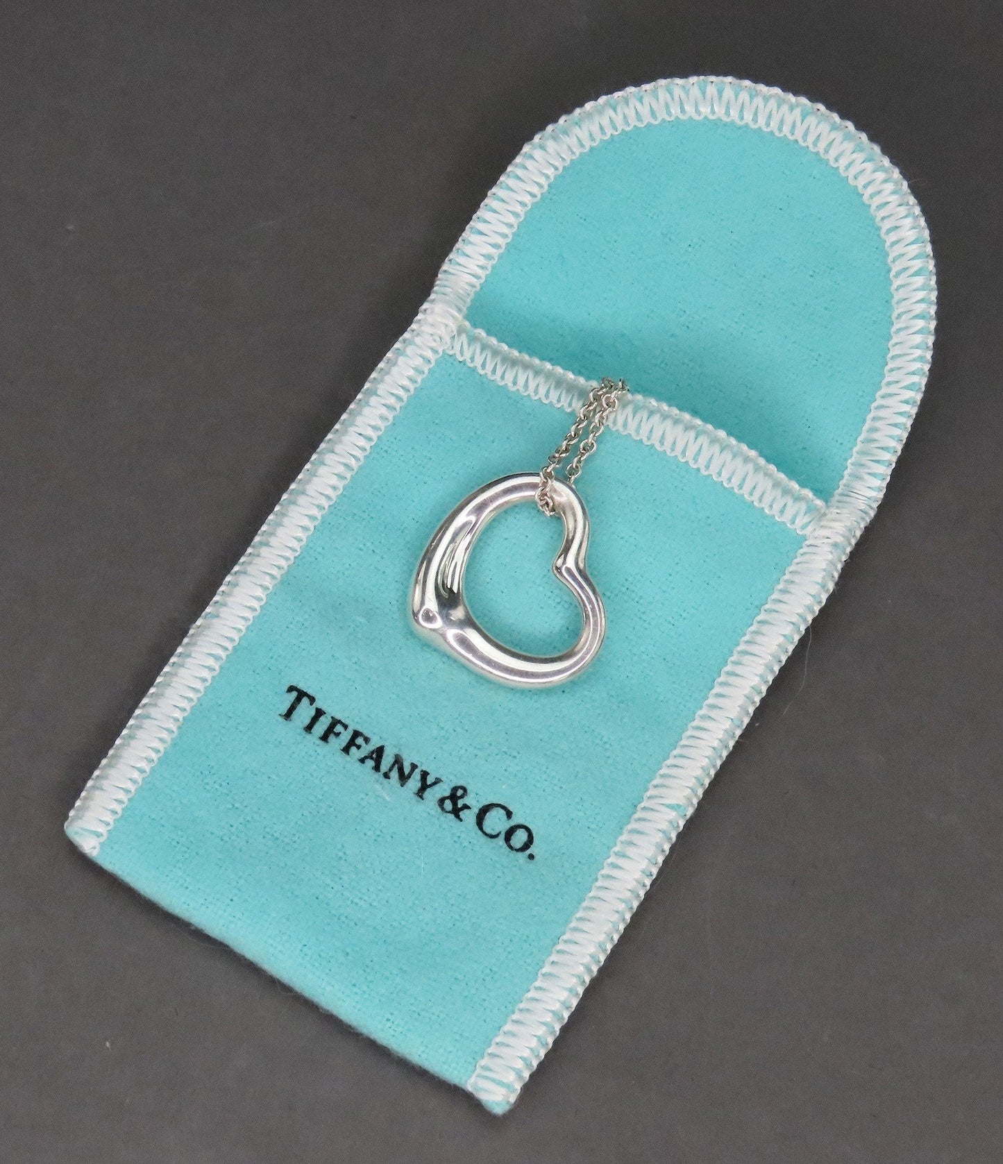 Classic Tiffany Sterling Silver Elsa Peretti Open Heart Pendant 22mm w 16" Chain