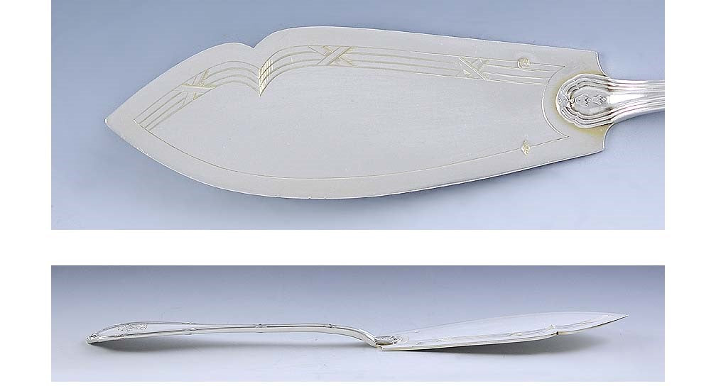Antique c1890 French 950 Sterling Silver Reeded Edge Fish Pastry Slice Server