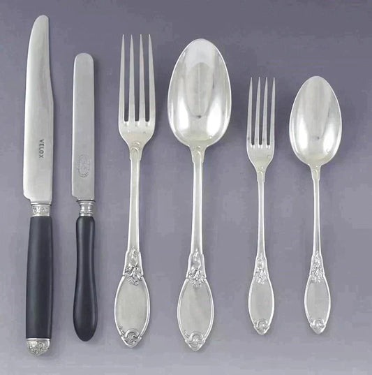 c1900 French 950 Silver 83pc Art Nouveau Flatware Set Serves 12